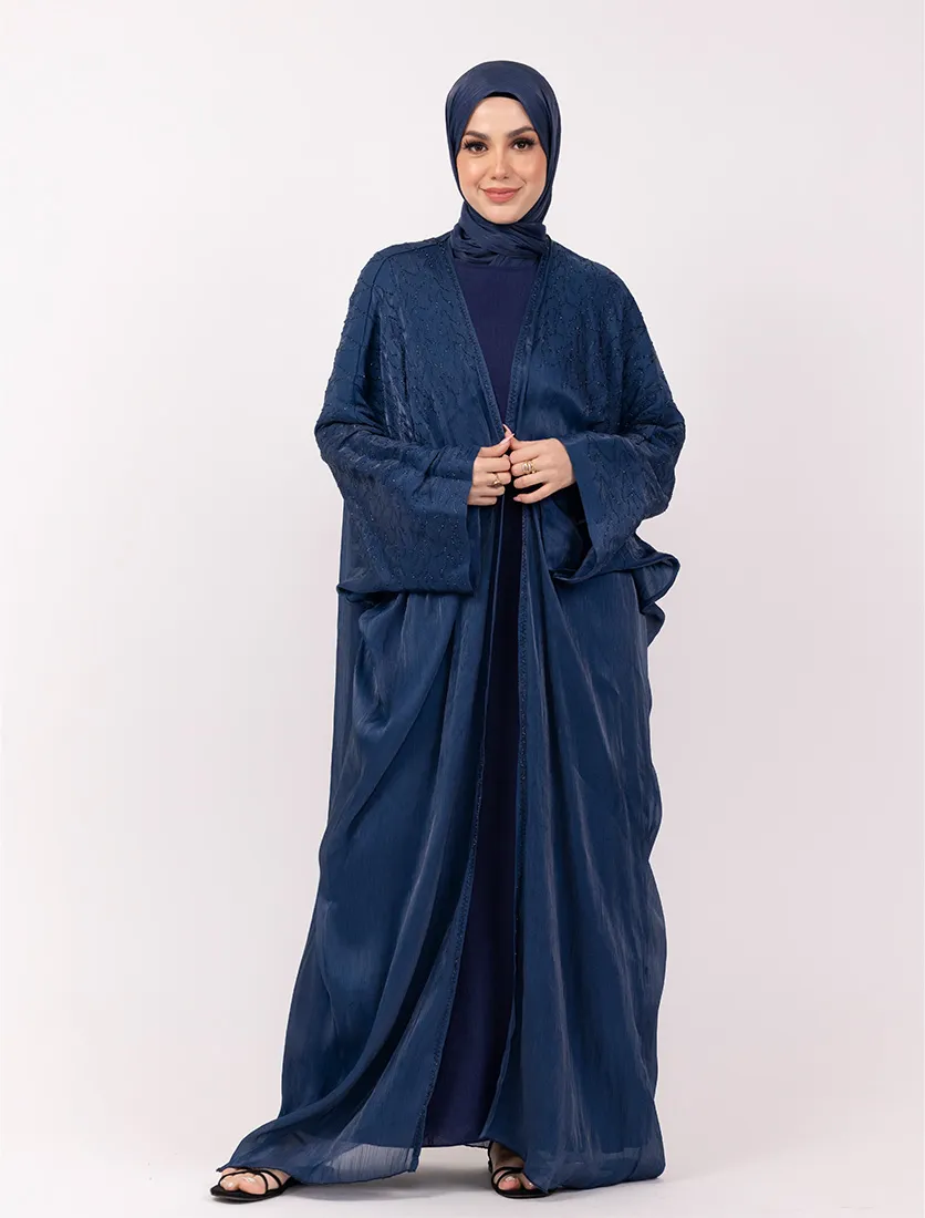 Navy Embellished Sheer Abaya Set